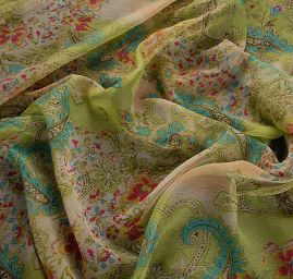 Šifon plise květinový motiv a paisley vzor