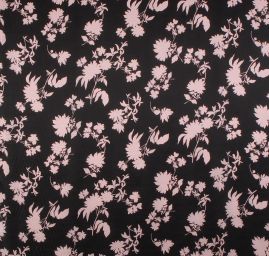 Hedvábný satén vzor květů starorůžvé barvy/černá