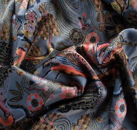 Žakárová dekorační látka Art deco Volavky modrá