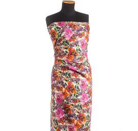 Vlněná šatová látka barevné květy