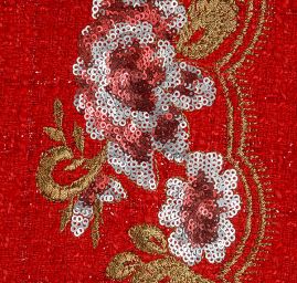 Kostýmová látka s flitrovou výšivkou květů