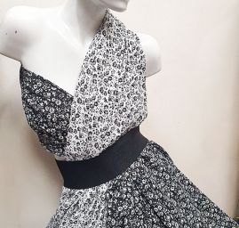 Viskozová šatovka drobný květ černobílá