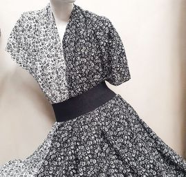 Viskozová šatovka drobný květ černobílá