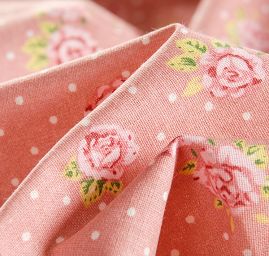 Bavlněná látka tisk motiv květin/puntiků starorůžová