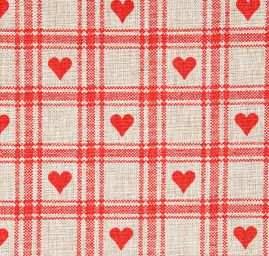 Bavlněná látka tisk motiv kostiček/srdíček červená/režná