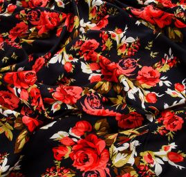 Viskozová šatovka vzor růže tmavě modrá