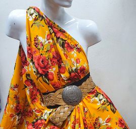 Viskozová šatovka vzor růže oranžová