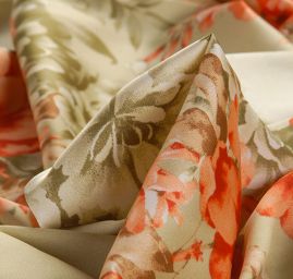 Imitace hedvábí pružný atlas květy červená zelená