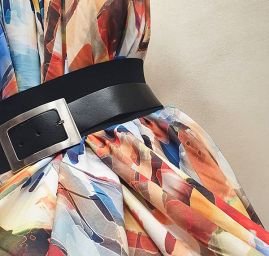 Viskozová šatová látka tisk abstrakt modrooranžová