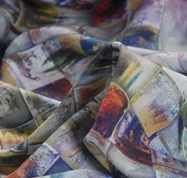 Viskozová šatová látka tisk geometrický vzor