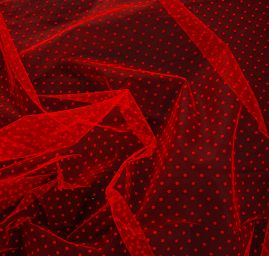 Tyl šatový sametový flock puntík červený