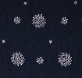 Riflovina efektní výšivka stříbrná/tm. modrá 