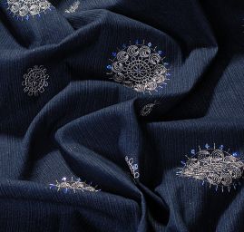 Riflovina efektní výšivka stříbrná/tm. modrá 