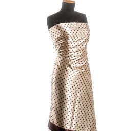 Satén tisk puntík čokoládově hnědý