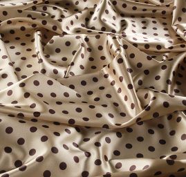 Satén tisk puntík čokoládově hnědý