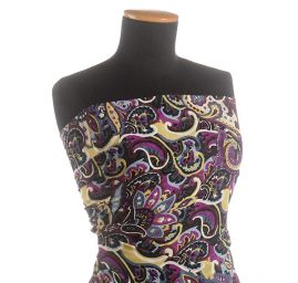 Šifon viskozový paisley vzor tm.fialový