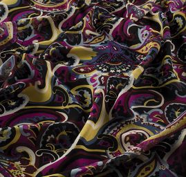 Šifon viskozový paisley vzor tm.fialový