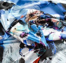 Atlas vzor květy/fantazie modrá