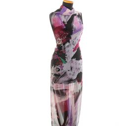 Žoržet vzor květin/fantazie starorůžová