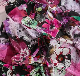 Žoržet vzor květin/fantazie starorůžová