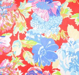 Atlas romantický vzor květin velký červený