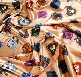 Atlas motiv společenské večerní kabelky pastel zlatá