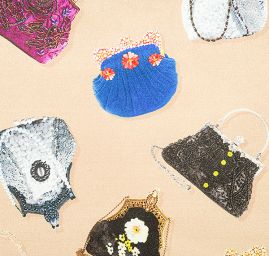 Atlas motiv společenské večerní kabelky pastel zlatá