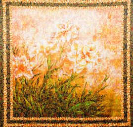 Atlas motiv fragmenty květin a listů zelená/skořicová