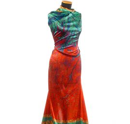 Atlas motiv fragmenty květin a listů červená/zelená