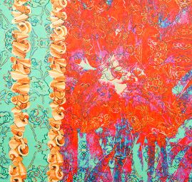 Atlas motiv fragmenty květin a listů červená/zelená