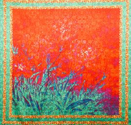 Atlas motiv fragmenty květin a listů červená/zelená