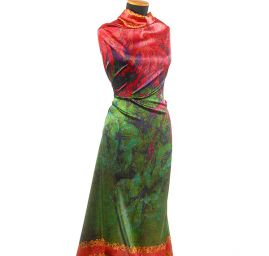 Atlas motiv fragmenty květin a listů zelená/růžová