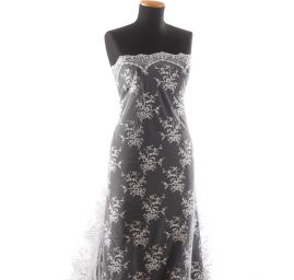 Krajka výšivka na tylu květinová lomená bílá/zlatá