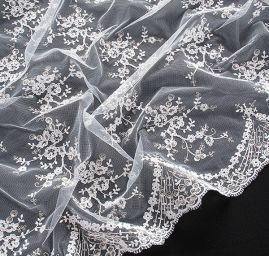 Krajka výšivka na tylu květinová lomená bílá/zlatá