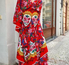 Žoržet mat Gipsy style bordura červený