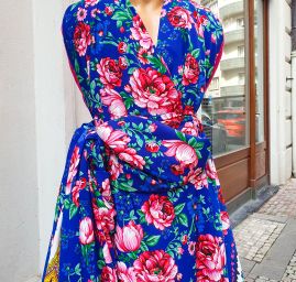 Žoržet mat Gipsy style bordura modrý