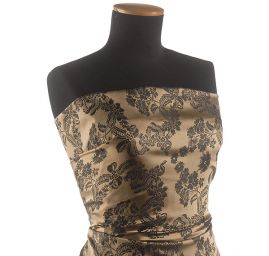 Hedvábný brokát květinový vzor černý