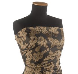 Hedvábný brokát květinový vzor černý