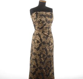 Hedvábný brokát květinový vzor černý