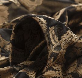 Hedvábný brokát květinový vzor černý