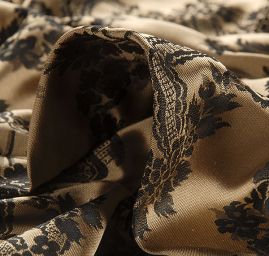 Hedvábný brokát květinový vzor černý