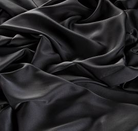 Krep satén pružný jemný temně modrý