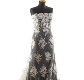 Krajka výšivka na tylu smetanová květinový vzor