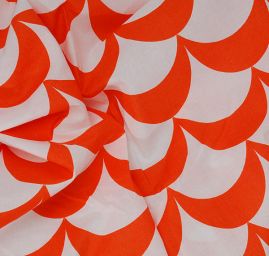 Bavlněná látka tisk vlnky oranžovobílá