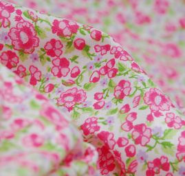 Bavlna směs kytičkový motiv červenorůžová
