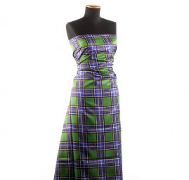 Viskozová šatová látka vzor káro fialová/zelená