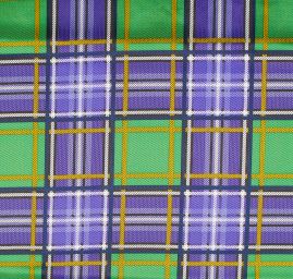 Viskozová šatová látka vzor káro fialová/zelená
