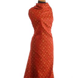 Žakárová tkanina červenozlatá růžice