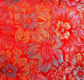 Brokát romantický květinový motiv červený