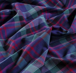 Vlněná košilová látka kostka fialovozelená